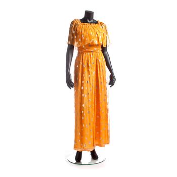 456. DAVID MOLHO, an orange evening dress.