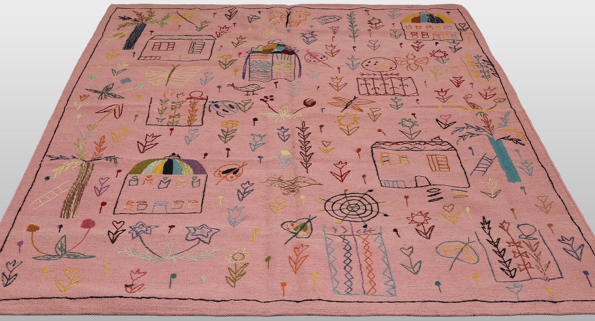 A Kilim carpet with hand-embroidered decoration, 237 x 180 cm.