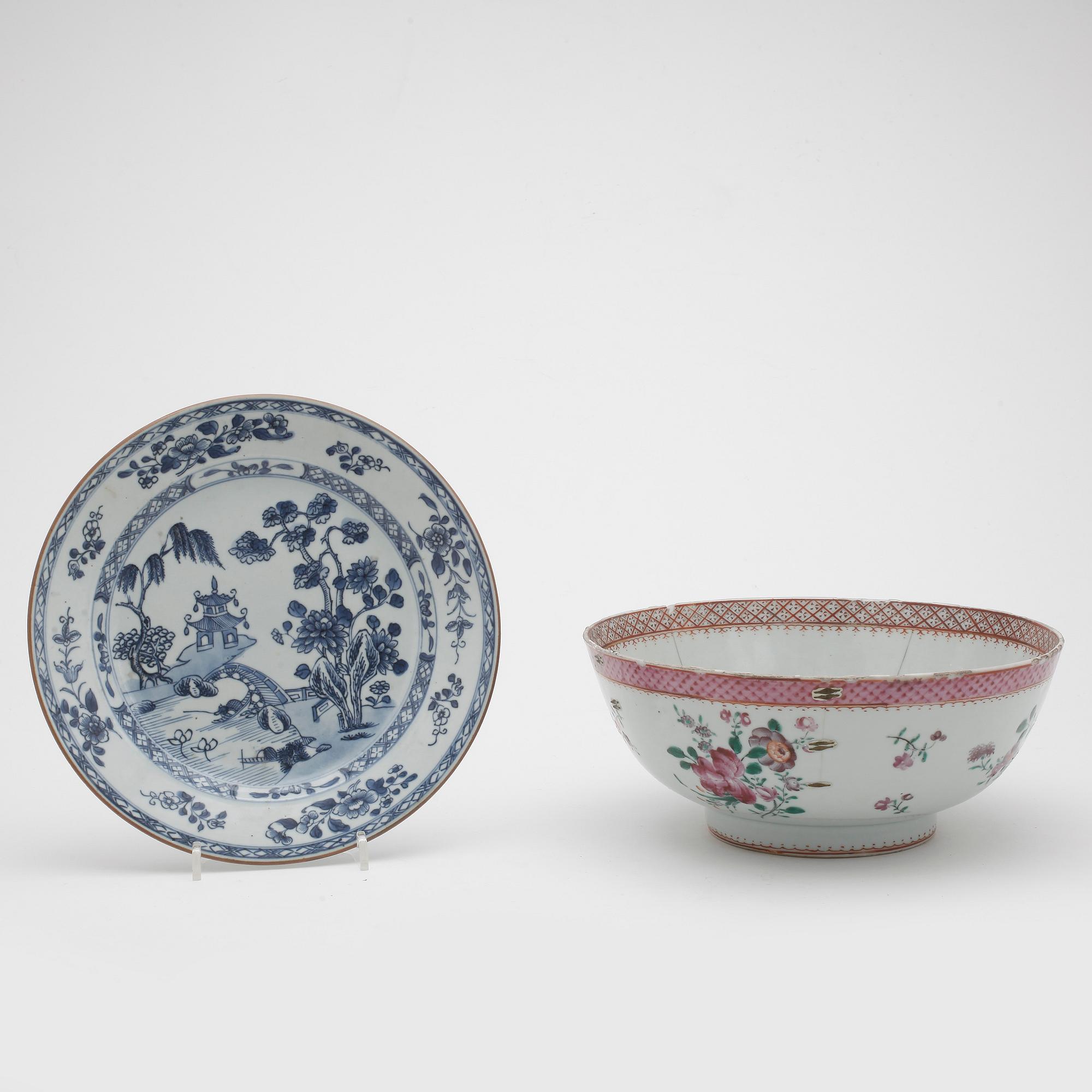 TALLRIK samt BÅLSKÅL, porslin, Kina, 1700-tal.