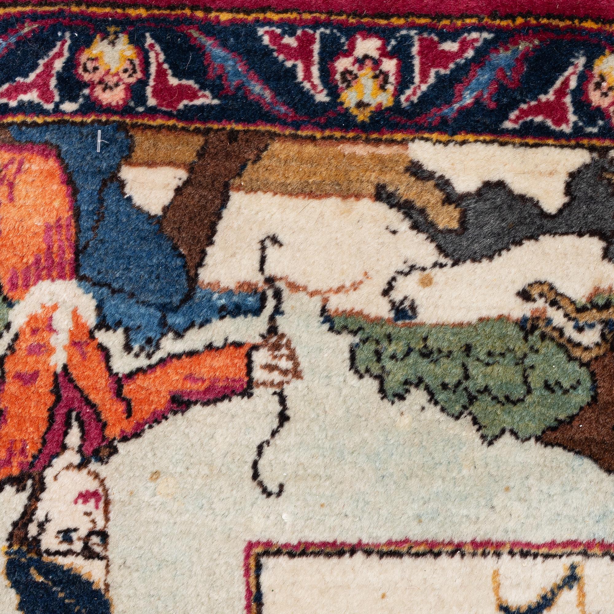 Carpet, Figural Keshan, approx. 200 x 130 cm.