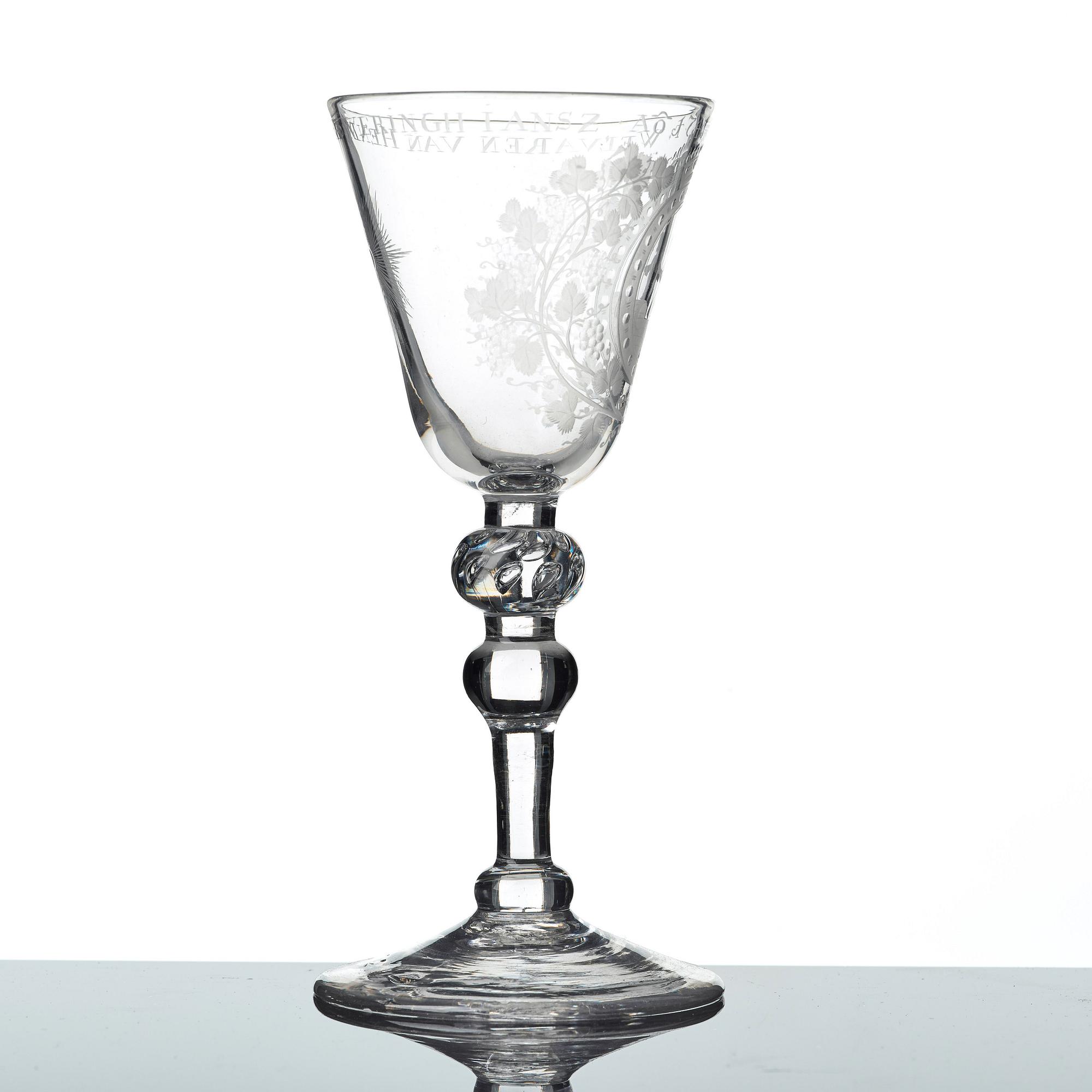 A Dutch engraved glass goblet, 18th Century.