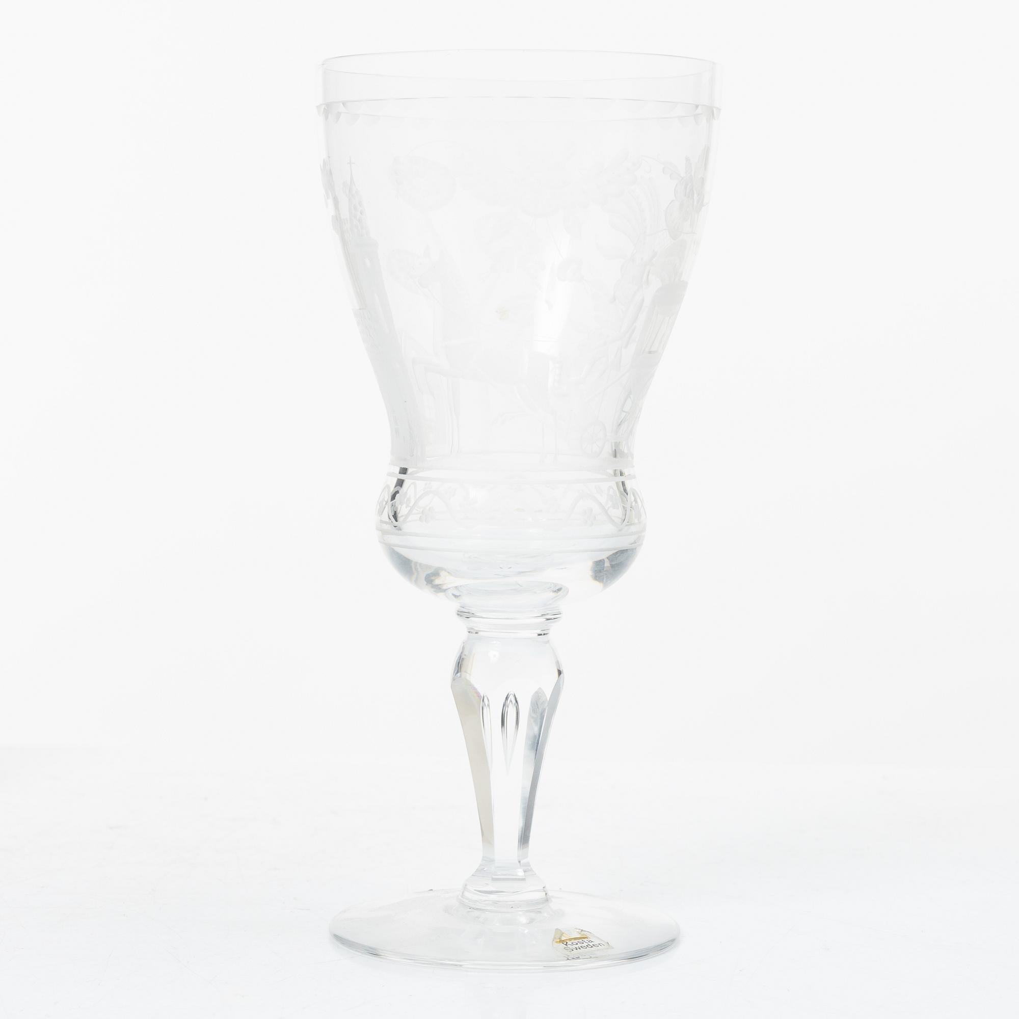 Vicke Lindstrand, rödvinsglas, 5 st, "Dalecarlia", Kosta Boda.