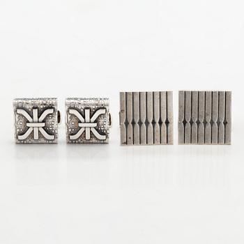 Elis Kauppi, cufflinks, 4 pairs, silver, tiger's eye, onyx, Kupittaan Kulta, Turku 1960s.