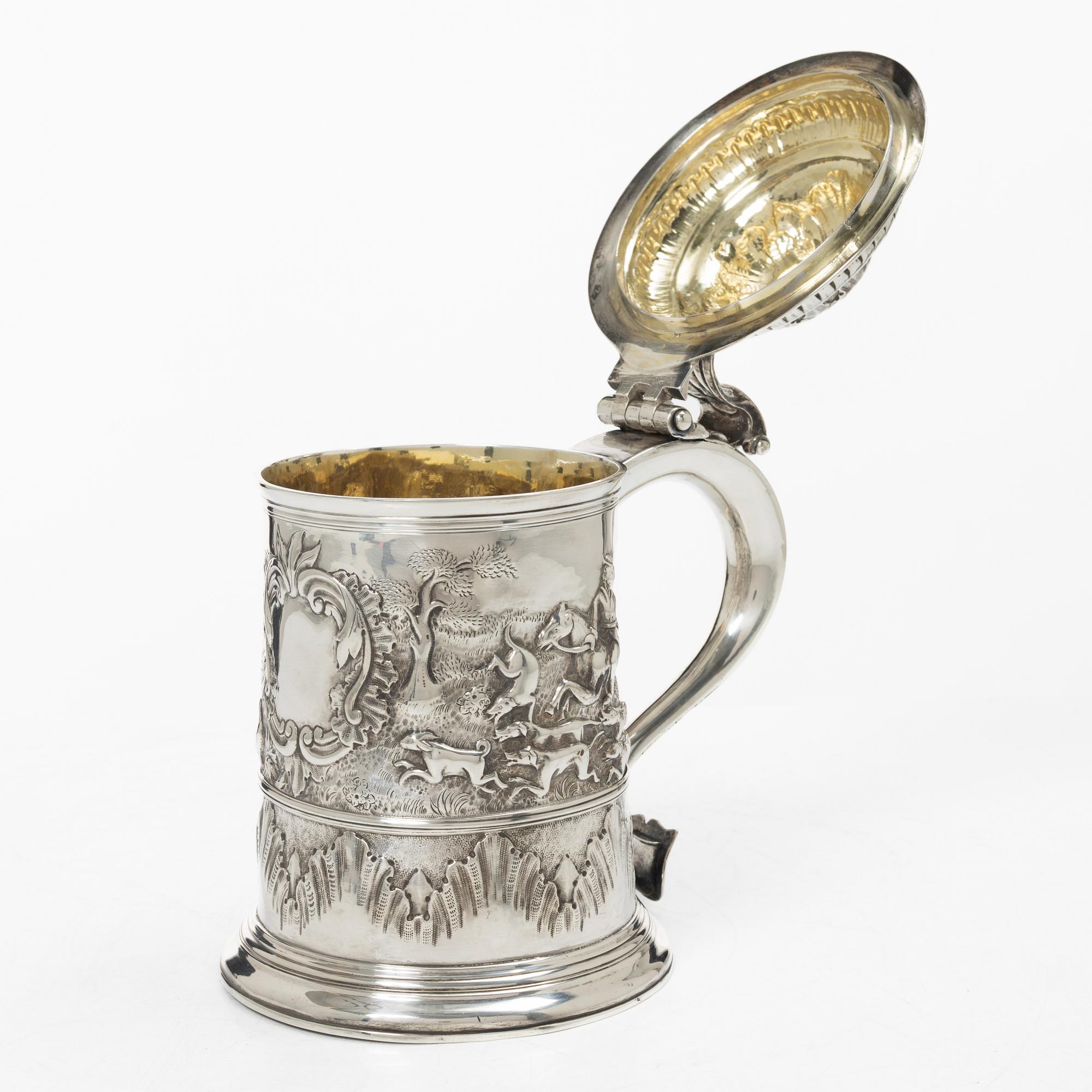 Richard Gosling, dryckeskanna, silver, London 1736.