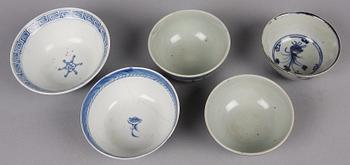 SKÅLAR 5 st, porslin, Kina 1700/1800-tal.