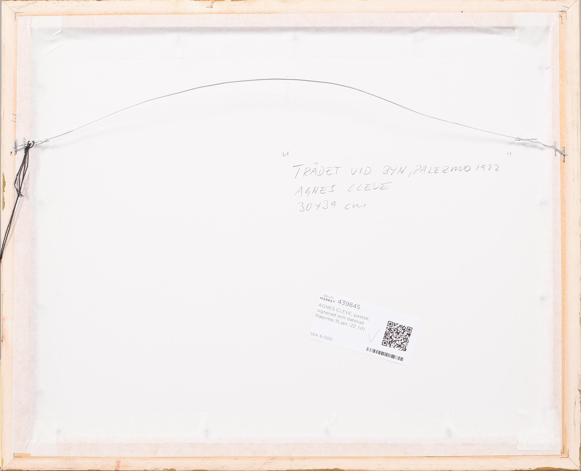 AGNES CLEVE, pastell, signerad och daterad Palermo 15 jan -22.