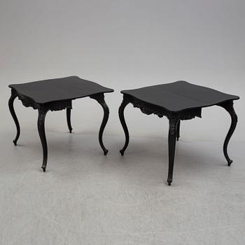 A pair of end of the 19th century new rococo style painted card tables.