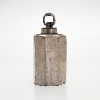A pewter bottle, maker's mark of Daniel Rising, Turku, Finland, late 18th Century.