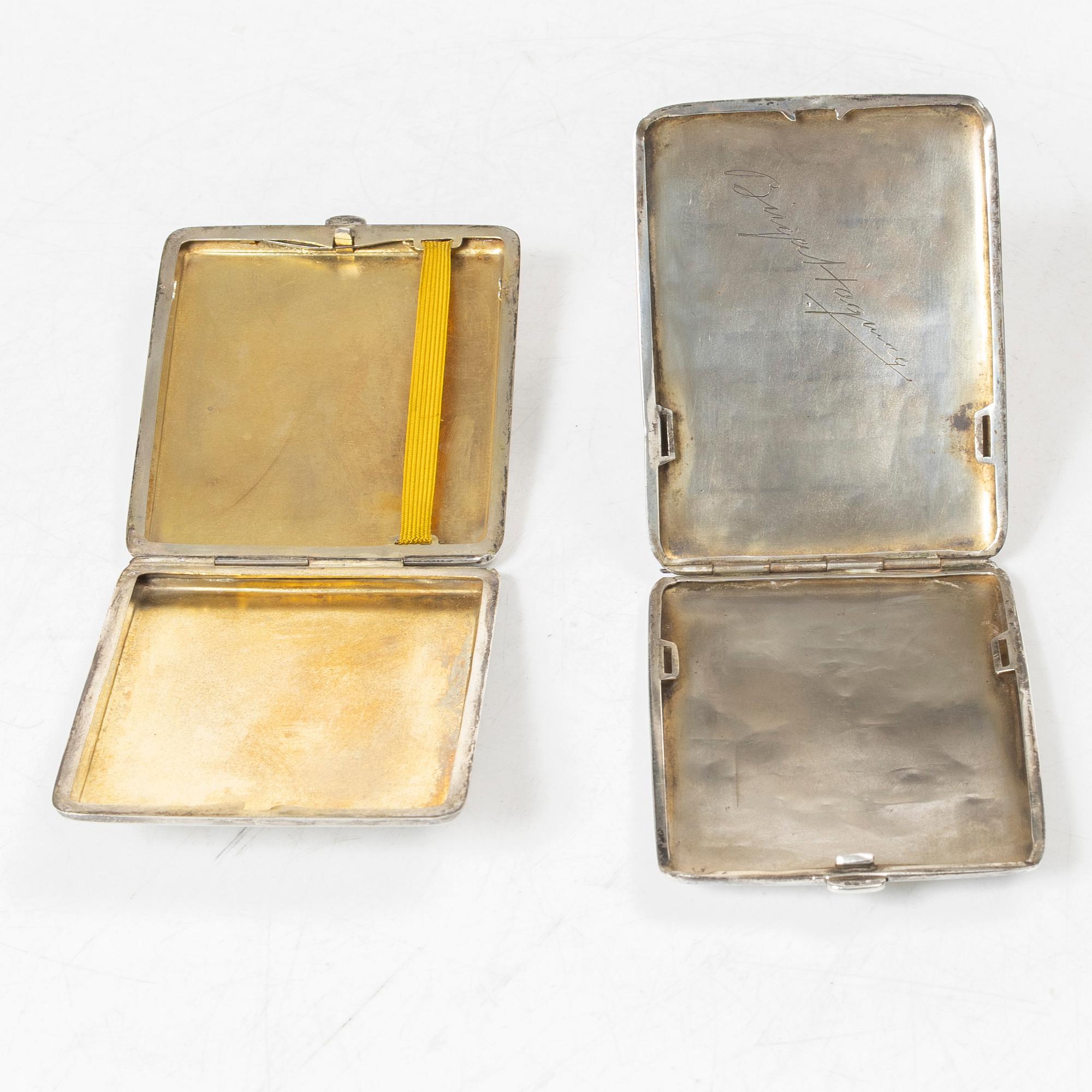 Cigarettetuier, 2 st, silver, 1900-talets början.