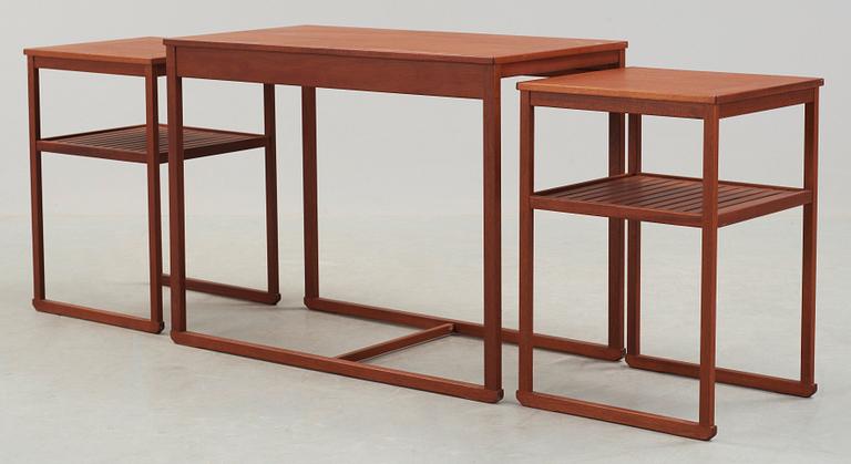 A Carl Malmsten teak nest of tables, 'The Sledge' probably by Åfors Möbelfabrik, 1988.