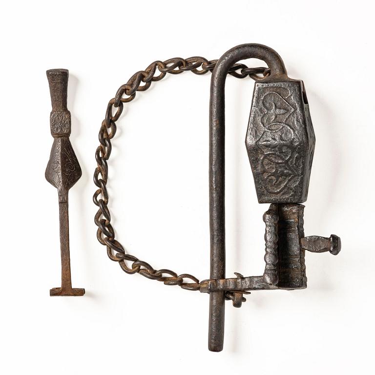 A cast Iron 'Temple lock', Nepal, 19th century.