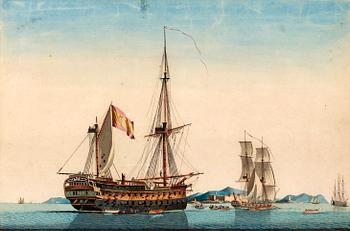 393. Spanskt krigsfartyg bogseras in i fransk hamn.