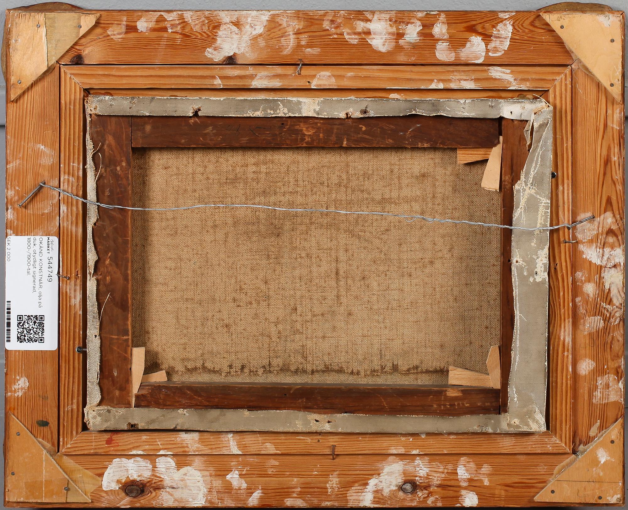 OKÄND KONSTNÄR, olja på duk, otydligt signerad, 1800-/1900-tal.