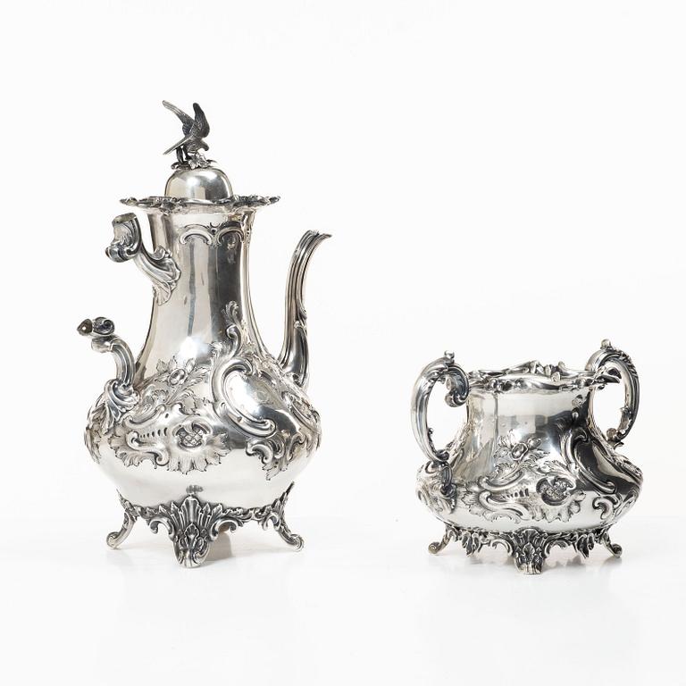 A four piece silver tea and coffee service, William Southey, London, England, 1858-59.