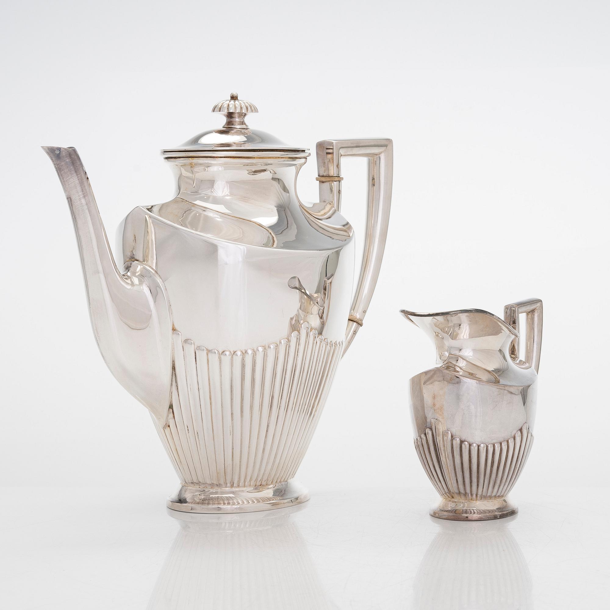 A three-piece silver coffee set, Germany 20th century, Finnish control marks stamped in 1966.