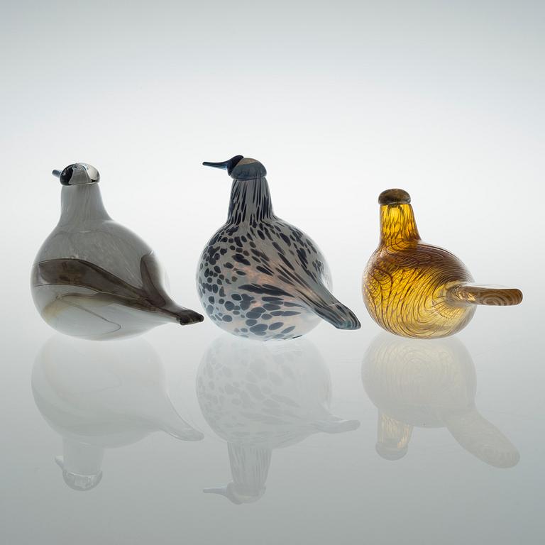 OIVA TOIKKA, BIRDS, 3 pcs, signed O. Toikka Nuutajärvi.