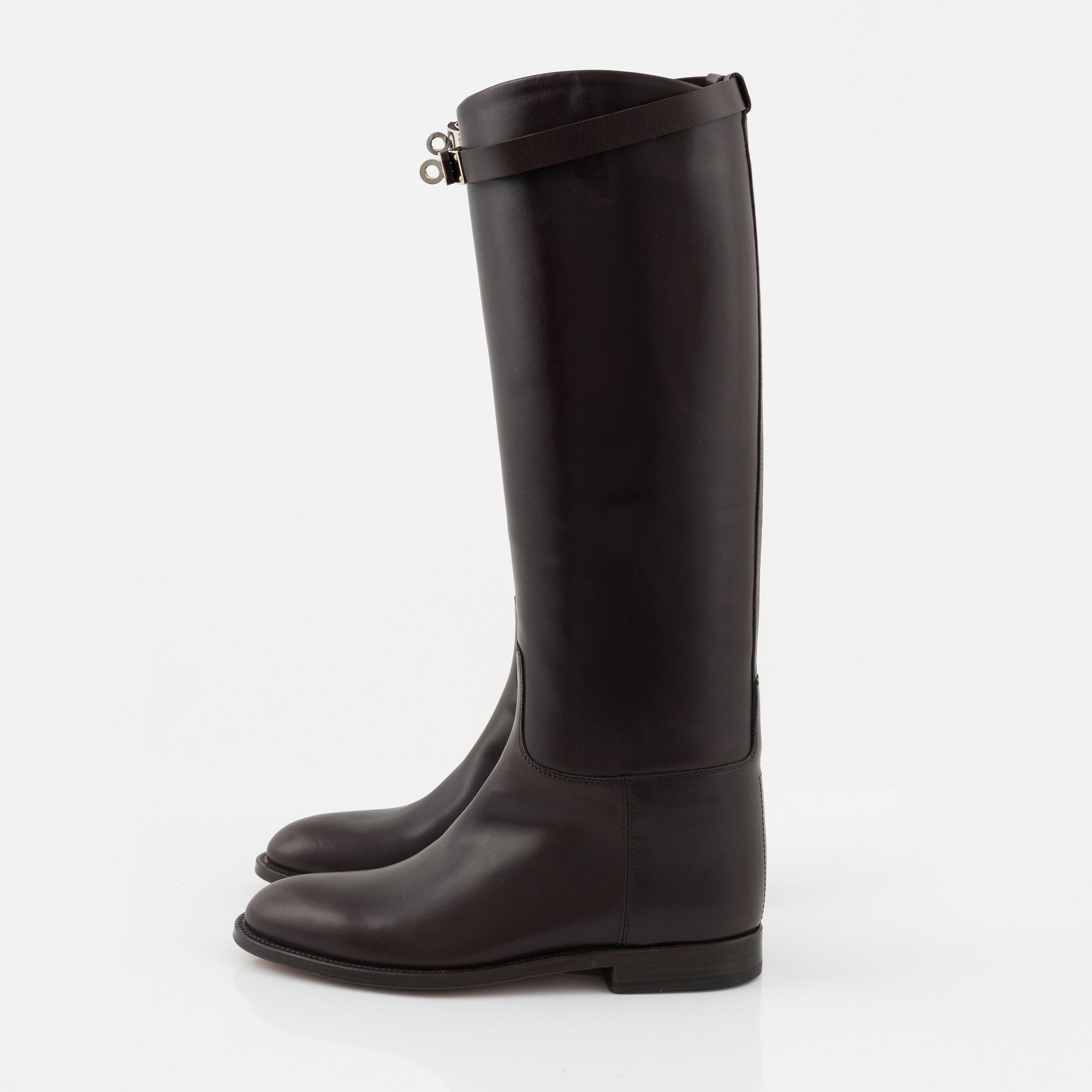 Hermès, a pair of brown 'Jumping leather riding boots', size 37½.