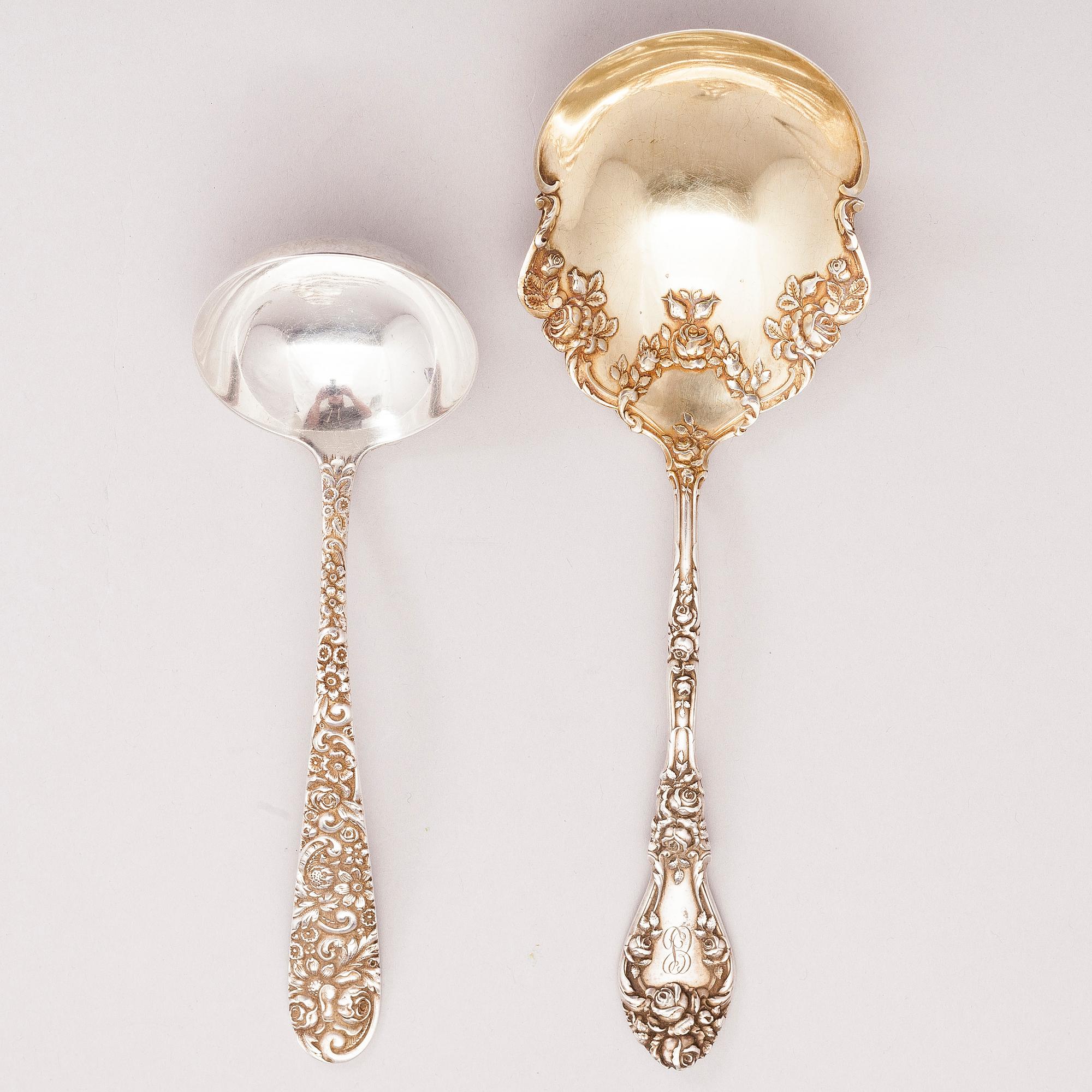 SKÅL, SERVERINGSSKED och SÅSSLEV, sterling silver, New York och Baltimore, USA 1900-talets första hälft.