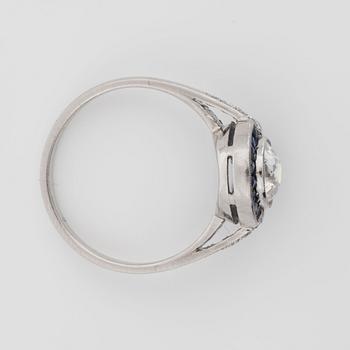 An Art Deco sapphire and diamond ring. Centre stone circa 1.00 ct. Quality circa H/VS.