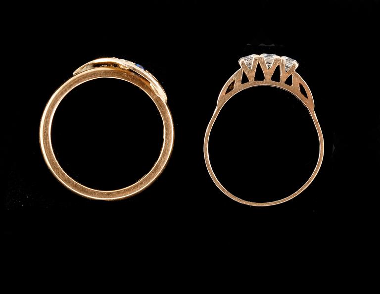 RINGAR, 2 st, 18k och 20k guld, en briljantslipad diamant ca 0,12ct. Tot.vikt 9,2g.
