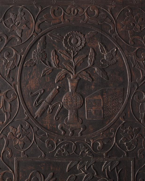 A set of three Chinsese hardwood panels, Qing dynasty.