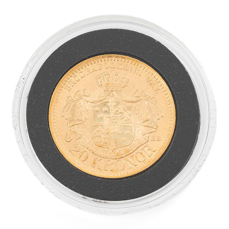 Guldmynt, Sverige, Oscar II, 20 kronor, 1884.