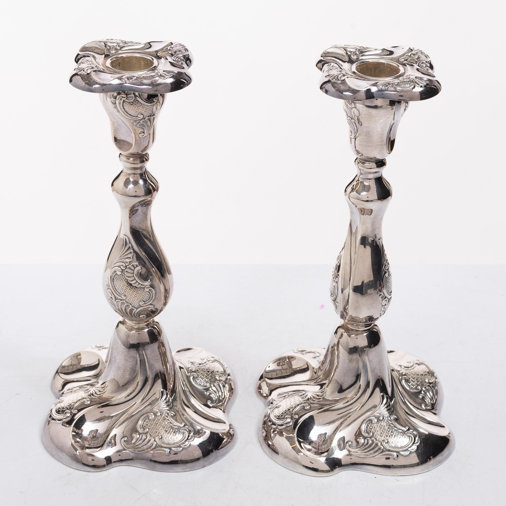 Candelabra, 2+2 pcs, silver, Thorvald Marthinsen Silverware Factory, Tönsberg, Norway, 20th century.