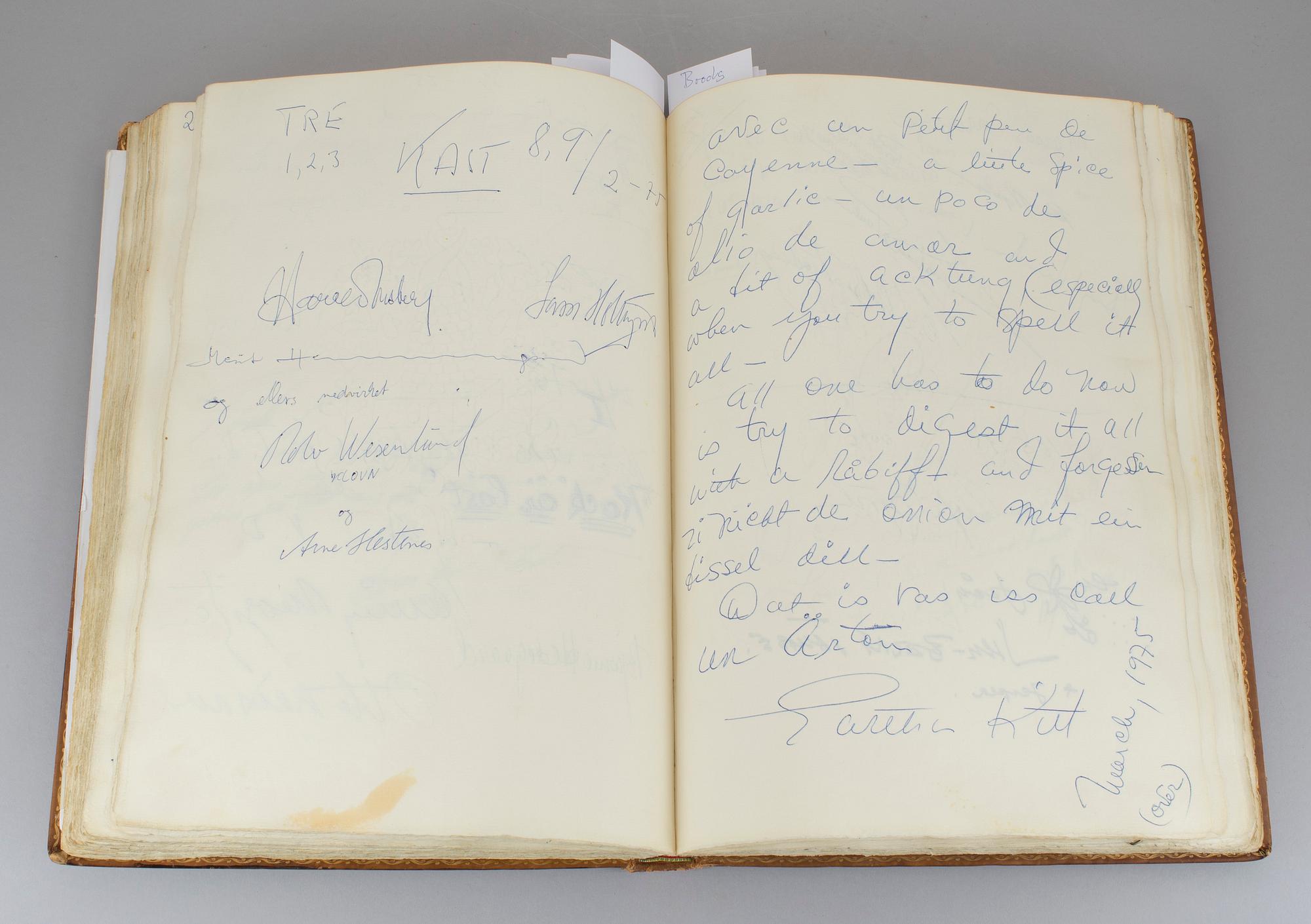 GÄSTBOK MED KÄNDISAUTOGRAFER, Kockska Krogen i Malmö, 1968-92.