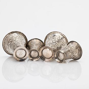 Four silver beakers, Sweden, 18th century.