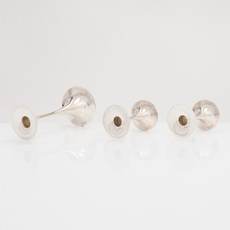 Tapio Wirkkala, three 'Trumpetti' silver candlesticks, Kultakeskus, Hämeenlinna 1994-97.