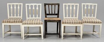 STOLAR, 2 st, gustavianska, 1700/1800-tal, STOLAR, 2 st, gustaviansk stil, 1900-tal samt STOL, 1800-tal.