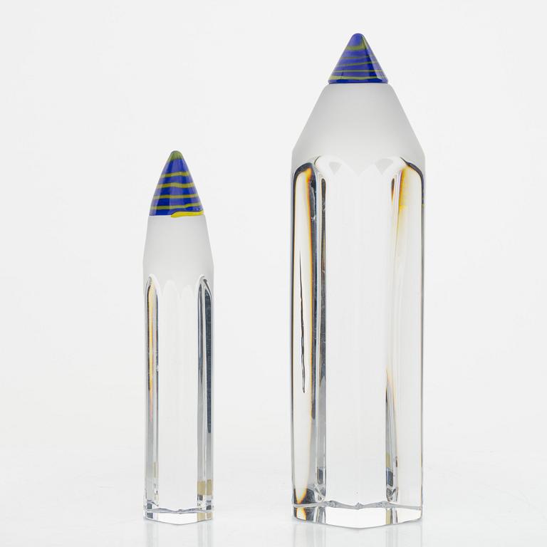 Kjell Engman, two glass sculptures, Kosta Boda.