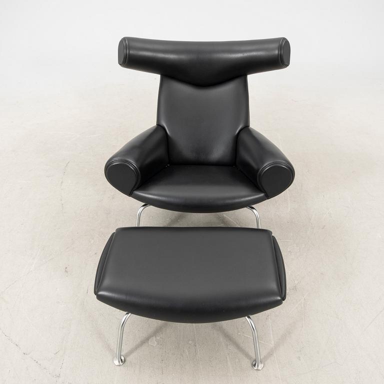 Hans J Wegner, fåtölj med fotpall, "Ox Chair", EJ-100, Erik Jørgensen, Danmark,