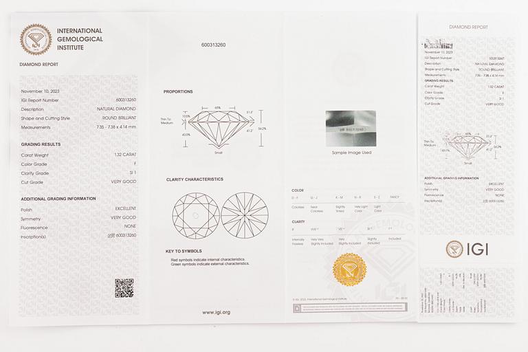 Ring, 18K white gold with brilliant-cut diamond 1.32 ct,.