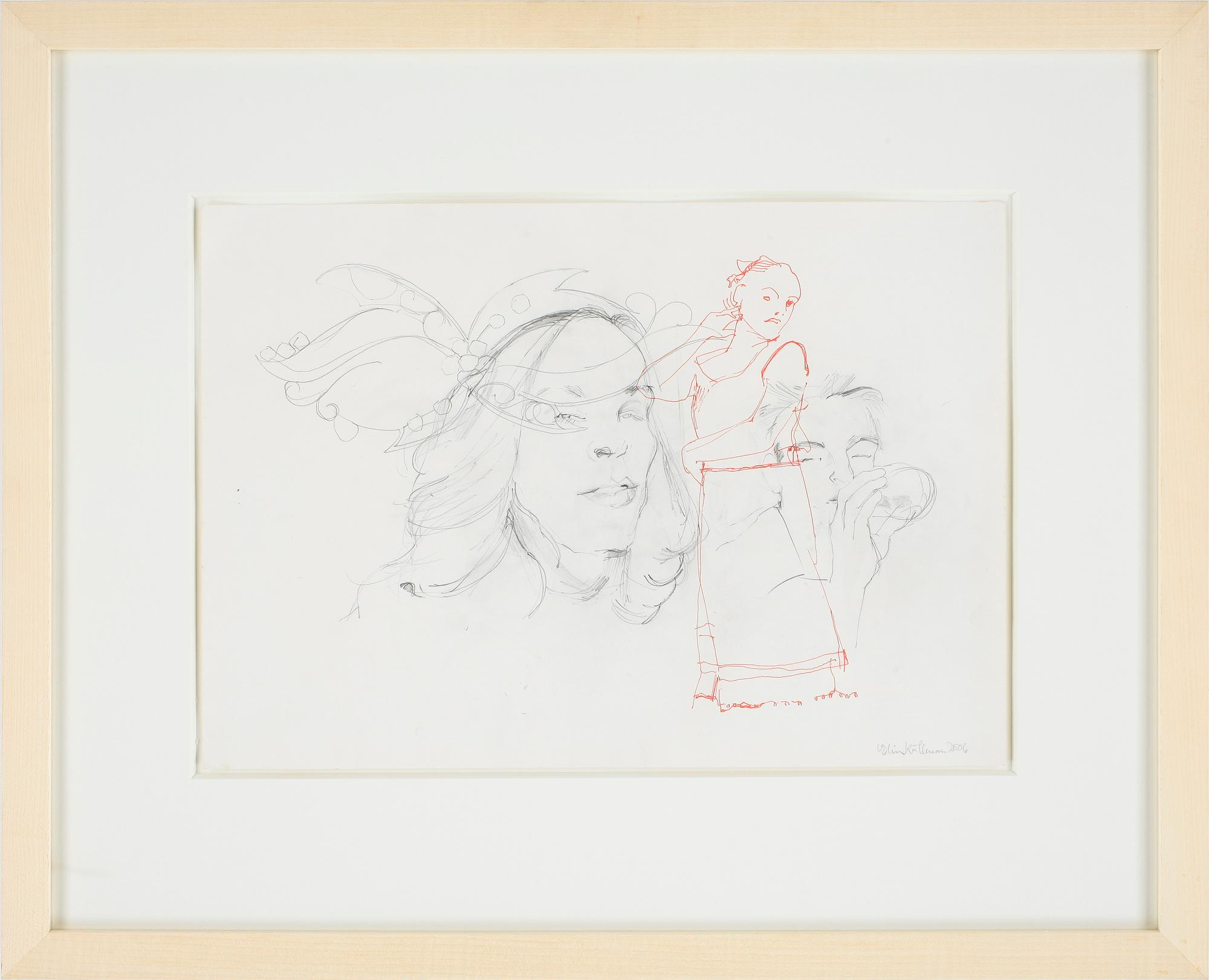 ELIN KÄLLMAN, teckning, blandteknik. Sign och dat 2006.