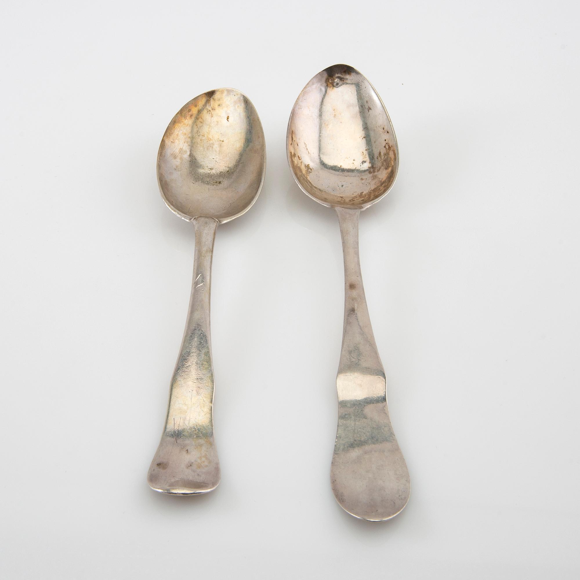 Spoons, two silver, 18th century.