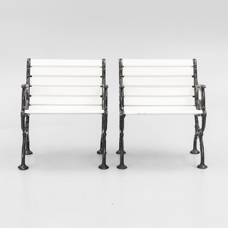 A pair of garden chairs, Melins Metallgjuteri, Anderstorp, second half of the 20th Century.