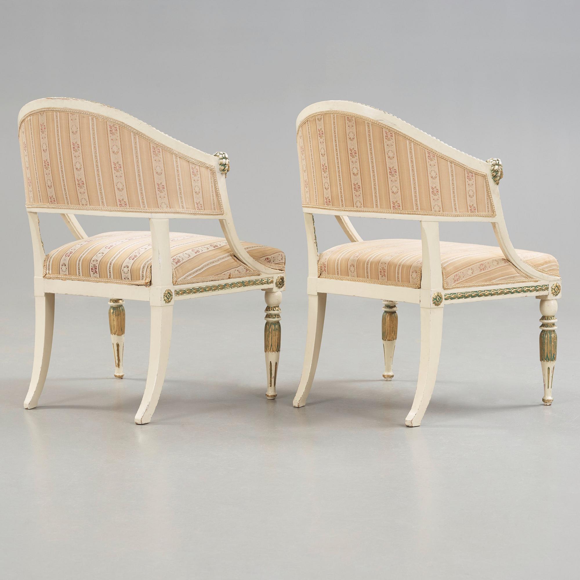 A pair of late Gustavian circa 1800 armchairs.