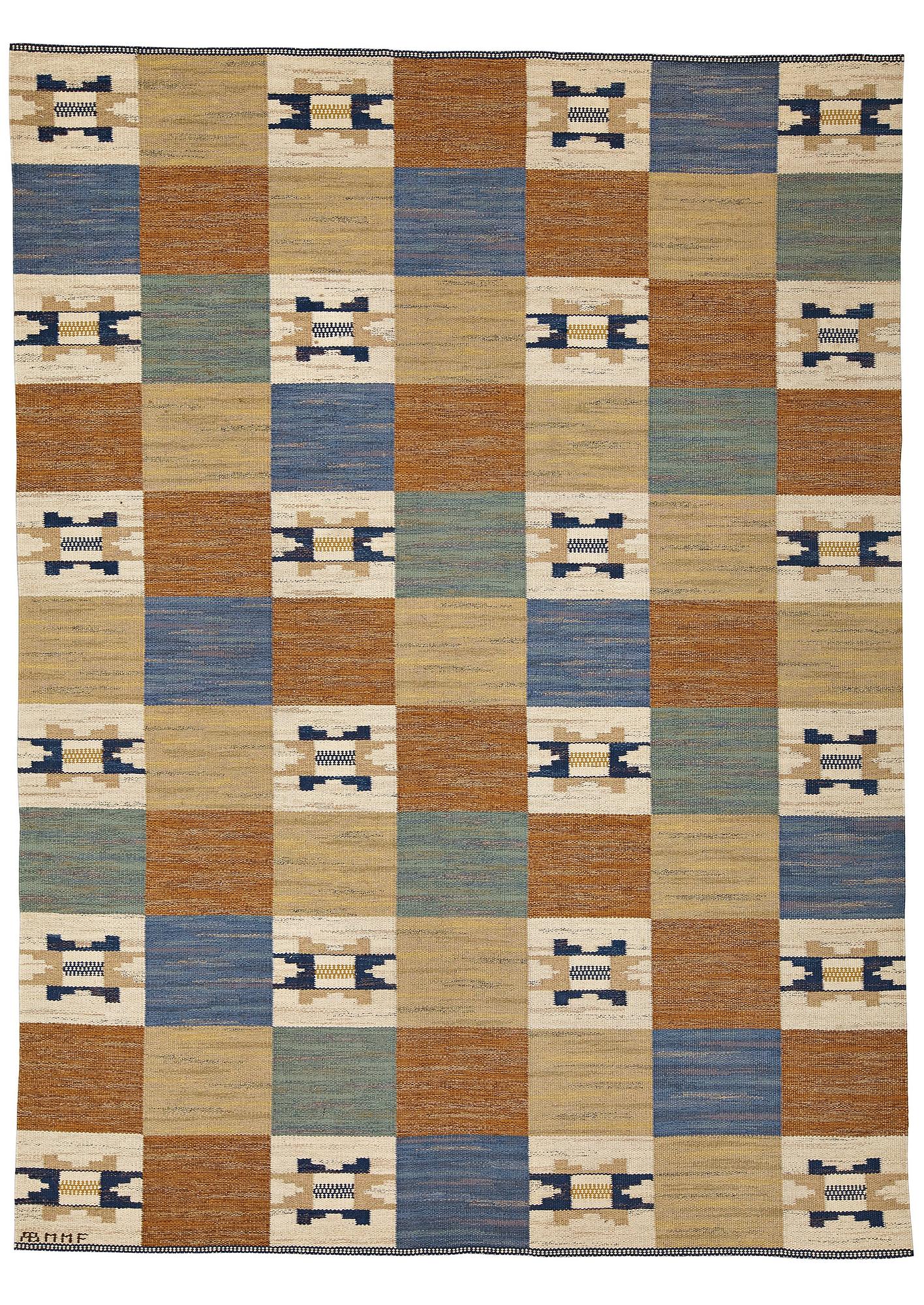 Märta Måås-Fjetterström, MATTA, "Rutmattan med blått", rölakan, ca 297 x 217,5 cm, signerad AB MMF.