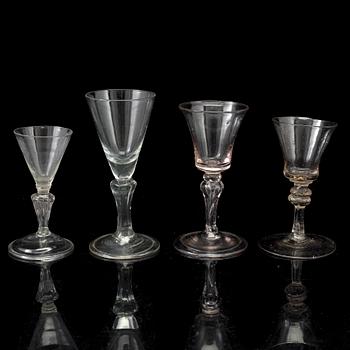 FOUR WINE GLASSES, late 18th century.