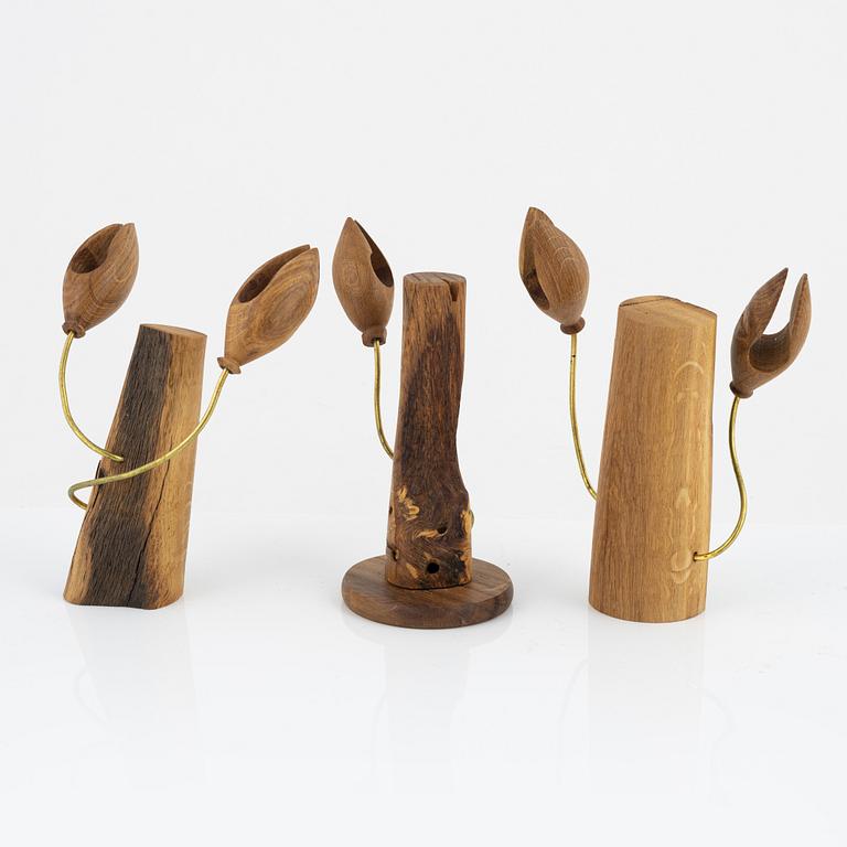 Magnus Ek, a set of three oak wood snacks holders for Oaxen Krog, 2019.