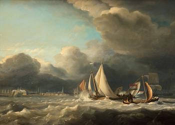 Petrus Jan (Johannes) Schotel, Dutch ships by the coast.