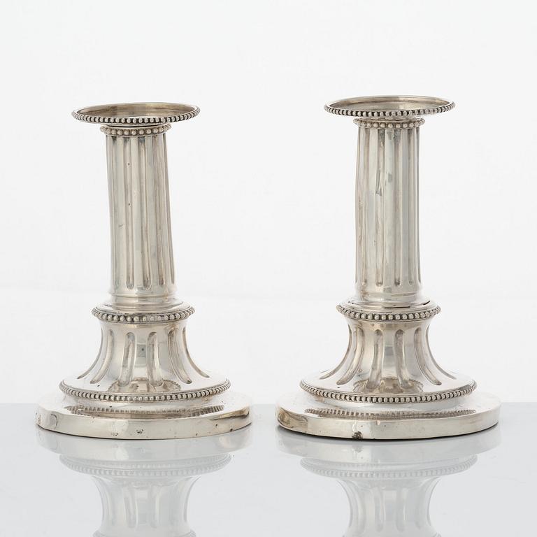 A pair of Swedish Gustavian travel candlesticks, mark of Johan Henrik Schvart, Karlskrona 1789.