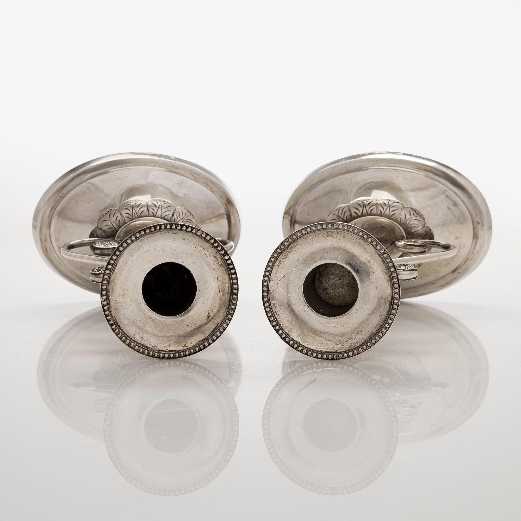 A pair of 19th-century silver candlesticks, maker's mark of Jacob Herman Lundström, Kuopio, 1823.