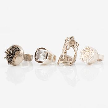 Lars Arby, four rings, sterling silver, Gothenburg 1964, 1967, 1971 and 1977.