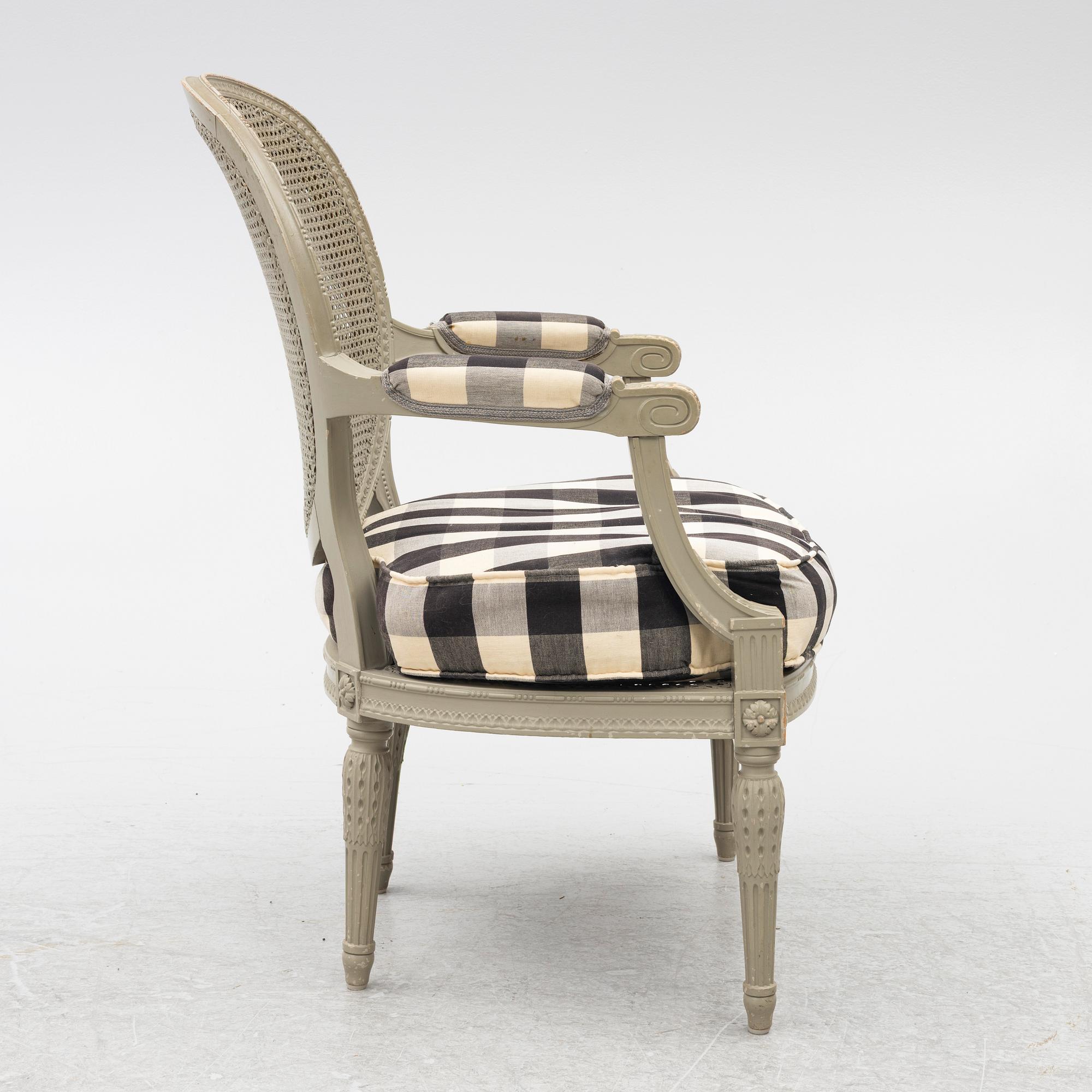 Salongsmöbel, 6 delar, gustaviansk stil, 1900-tal.