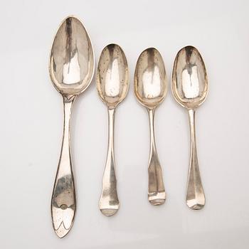 Spoons, 4 pcs, including Carl Fredrik Seseman and Peter Pihl, 18th/19th century.