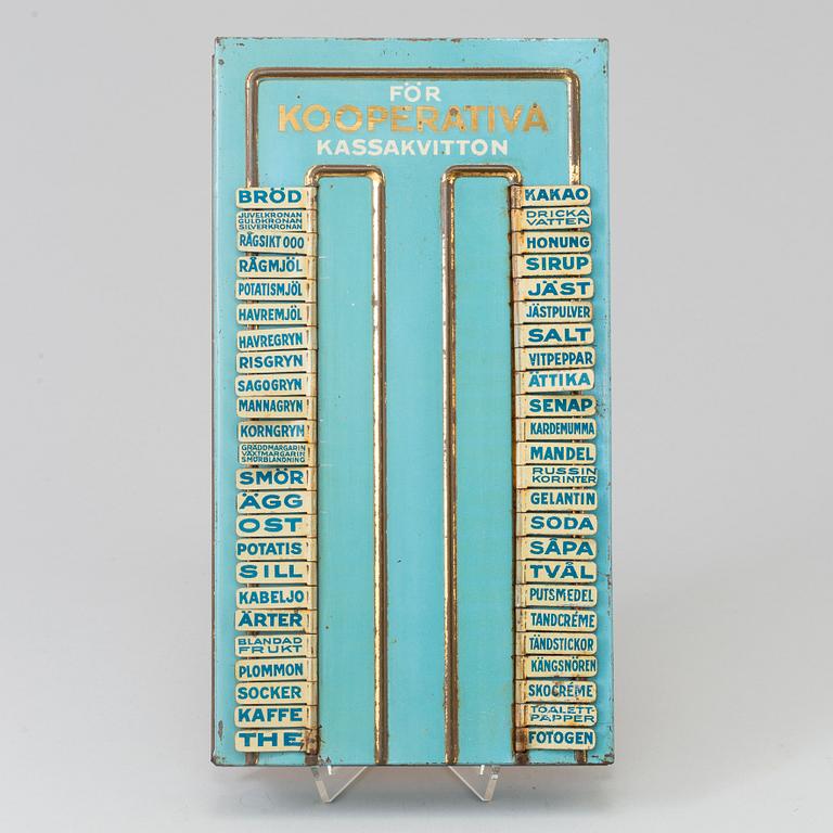 A tin box for purcheses and receipts, 1930's/40's.