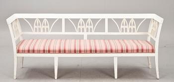 SOFFA MED STOLAR, 1+6. Sengustavianskt Lindome, 1800-talets början. Brännmärkt INS.