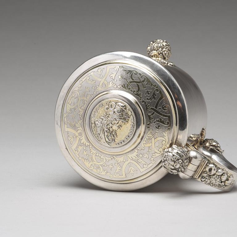 Michel Beck, dryckeskanna, silver, Stockholm (verksam -1630-1673). Barock.